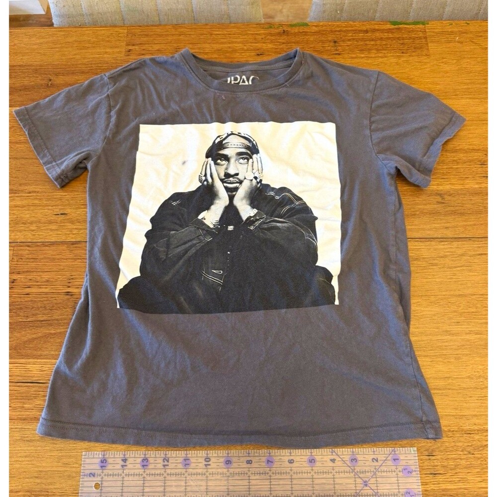2Pac Tupac Shakur Photo Graphic Tee Charcoal Grey T-Shirt Size M